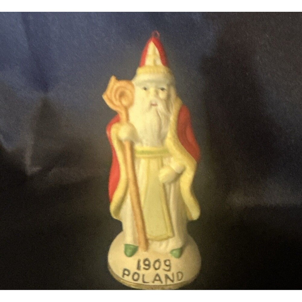 Santa St. Nicholas Hanging Ornament Figurine "1909 Poland" Made in China